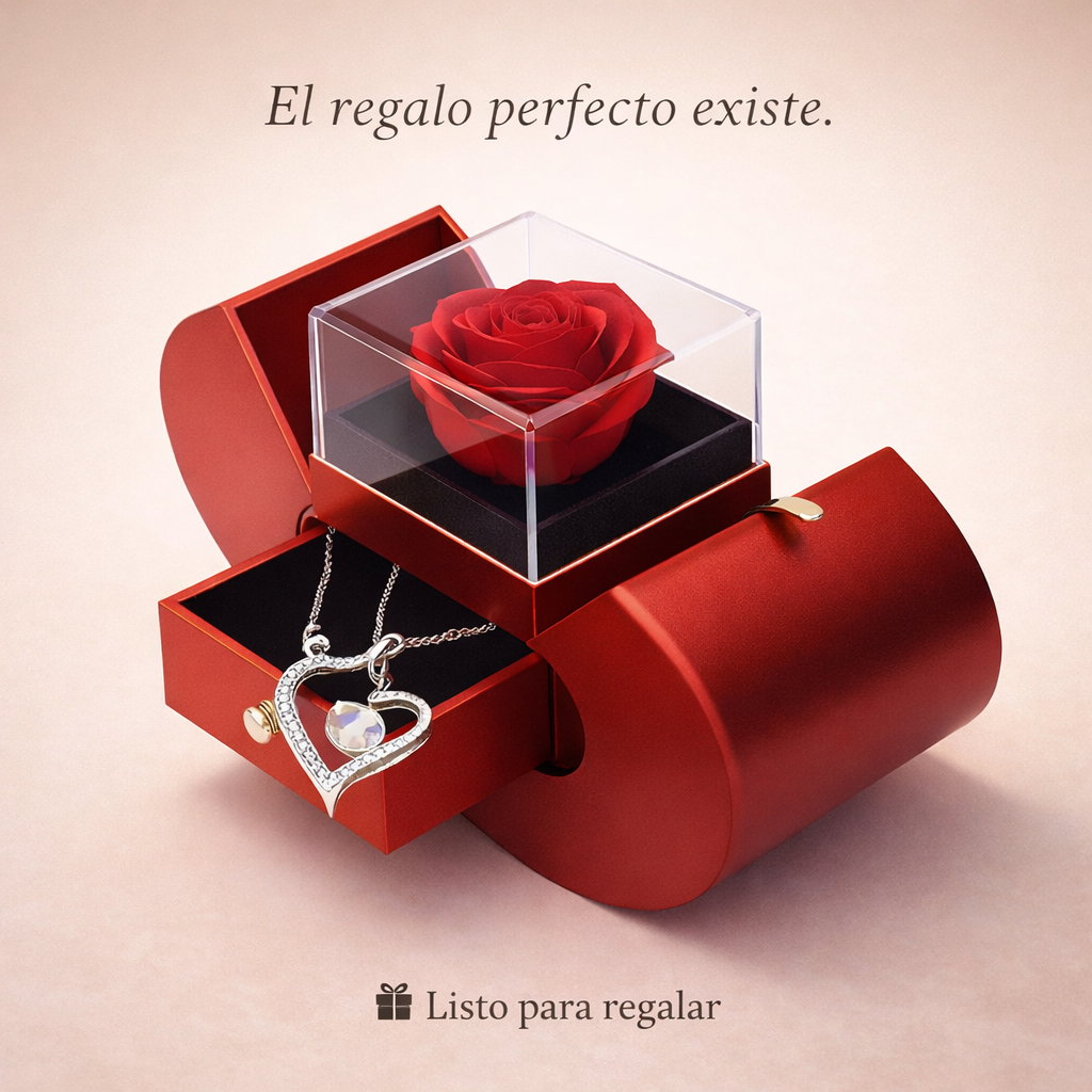 💖 Collar Amor Eterno™ y Caja joyero con rosa eterna. Edición Limitada!