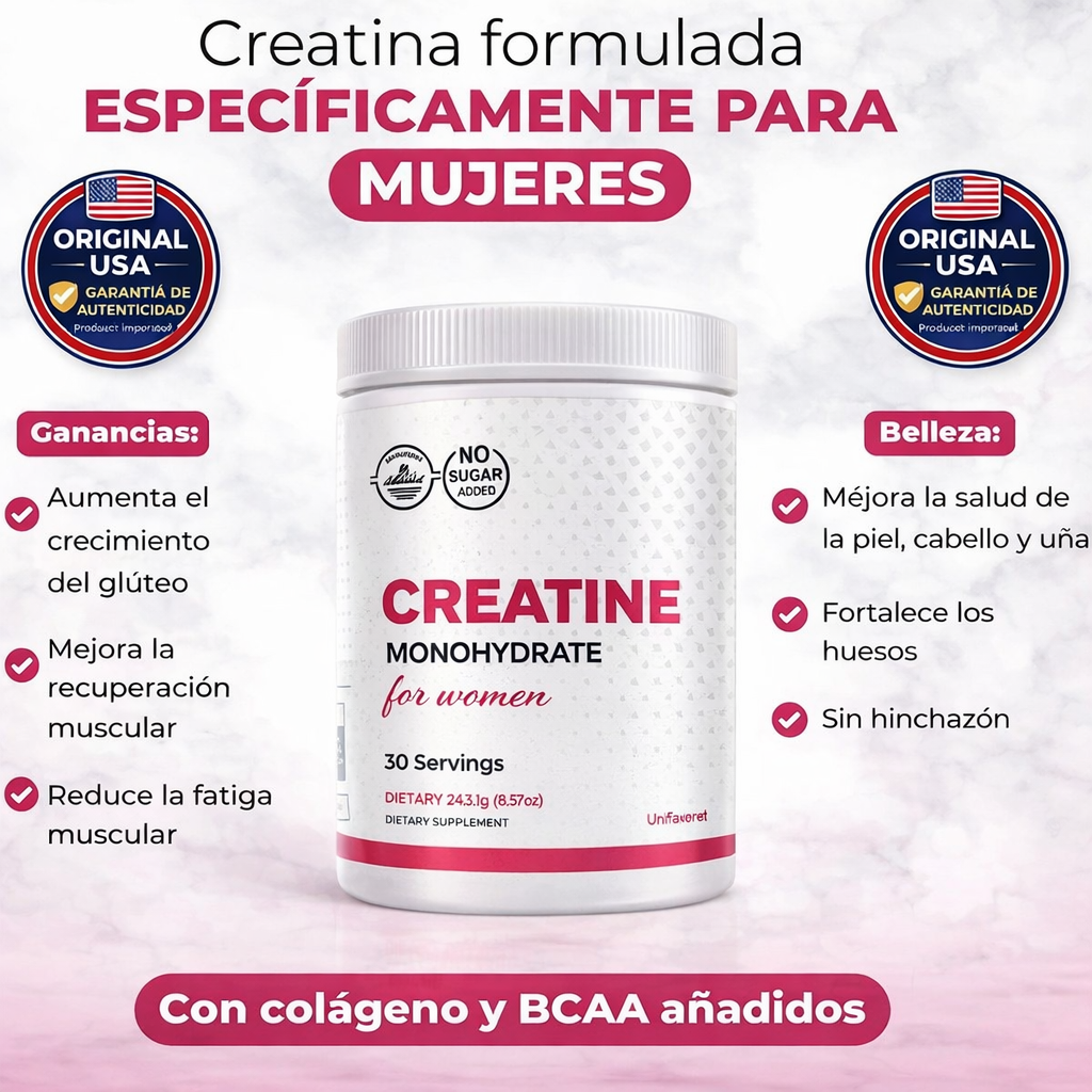 Creatina con Colágeno para Mujeres – Fórmula Especial para Aumentar Glúteos y Verte Guapa