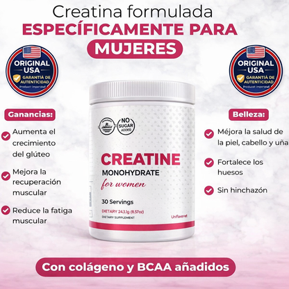 Creatina con Colágeno para Mujeres – Fórmula Especial para Aumentar Glúteos y Verte Guapa