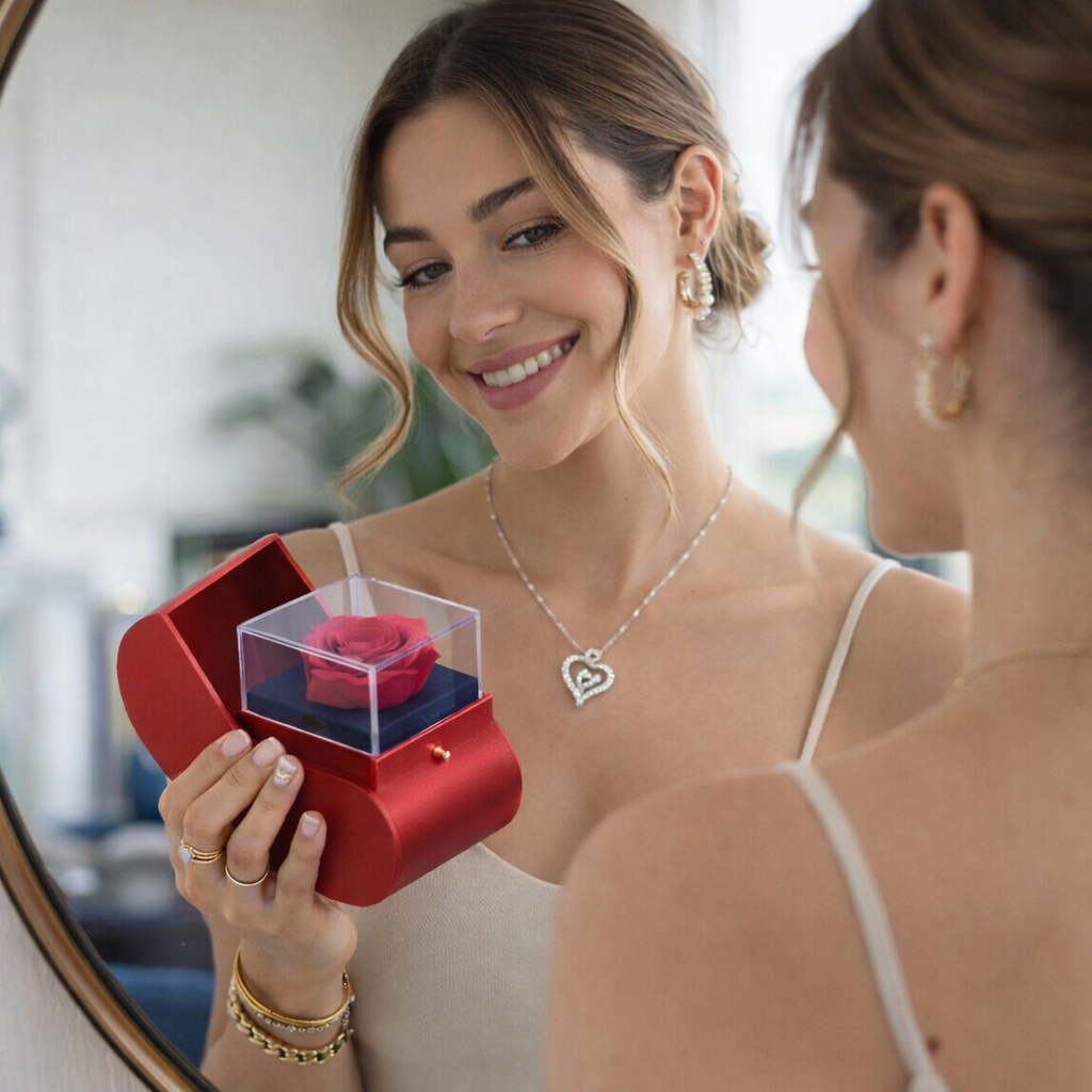 💖 Collar Amor Eterno™ y Caja joyero con rosa eterna. Edición Limitada!