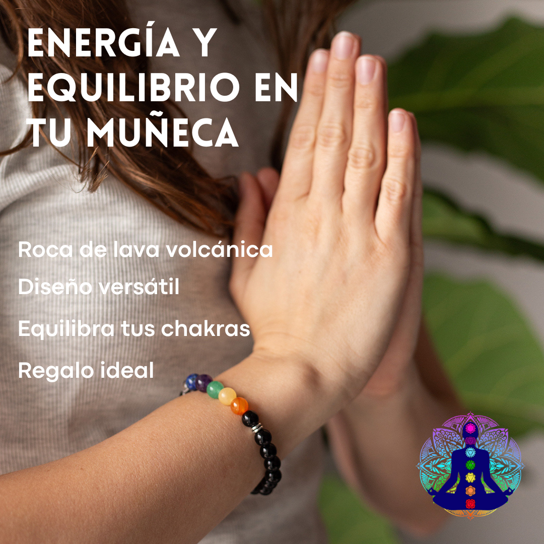 Pulseras de roca de lava 7 chakras