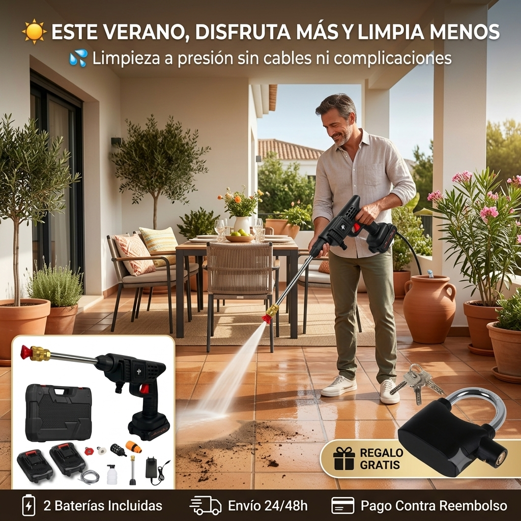 PowerClean PRO™ - Pistola de Alta Presión para Limpieza + Candado con alarma antirrobo ¨GRATIS¨