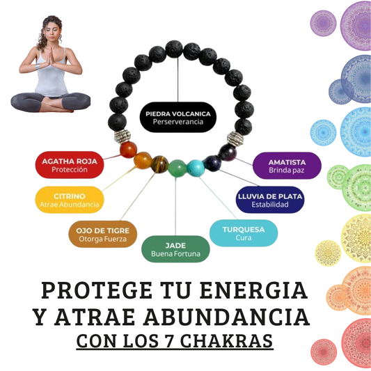 Pulseras de roca de lava 7 chakras