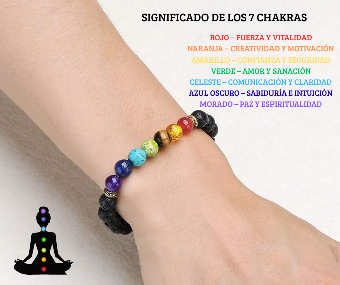 Pulseras de roca de lava 7 chakras